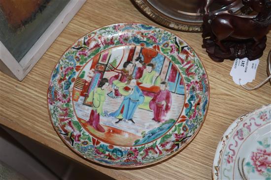 A Chinese famille rose plate, mixed European ceramics, a Barbola mirror etc